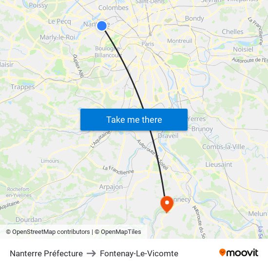 Nanterre Préfecture to Fontenay-Le-Vicomte map