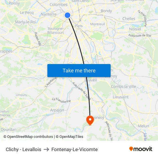 Clichy - Levallois to Fontenay-Le-Vicomte map