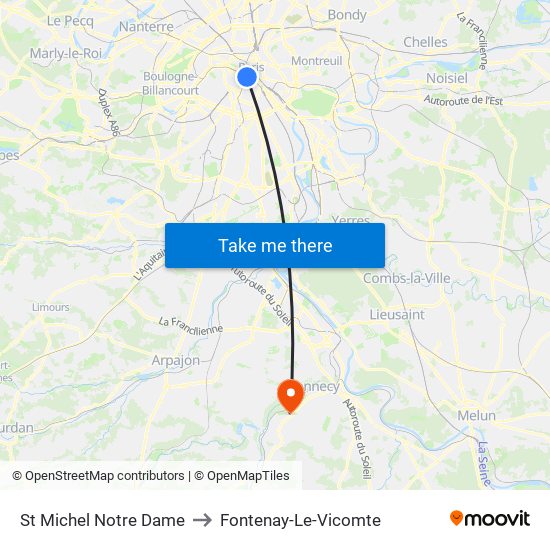 St Michel Notre Dame to Fontenay-Le-Vicomte map