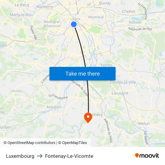 Luxembourg to Fontenay-Le-Vicomte map