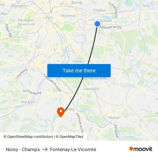 Noisy - Champs to Fontenay-Le-Vicomte map