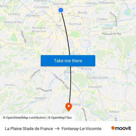 La Plaine Stade de France to Fontenay-Le-Vicomte map