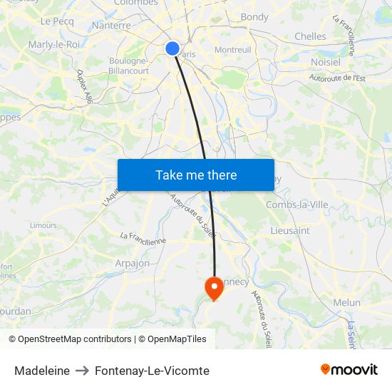 Madeleine to Fontenay-Le-Vicomte map