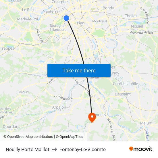 Neuilly Porte Maillot to Fontenay-Le-Vicomte map