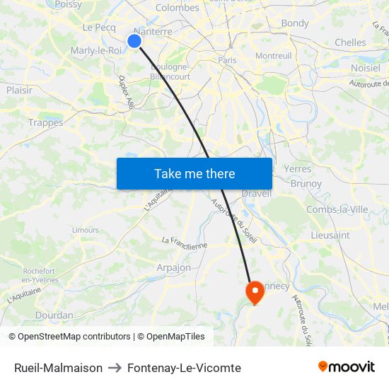 Rueil-Malmaison to Fontenay-Le-Vicomte map