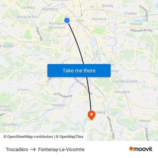 Trocadéro to Fontenay-Le-Vicomte map
