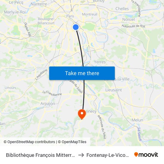 Bibliothèque François Mitterrand to Fontenay-Le-Vicomte map