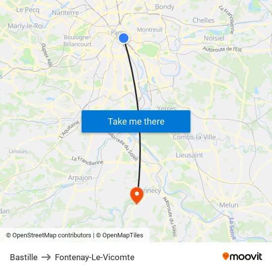 Bastille to Fontenay-Le-Vicomte map