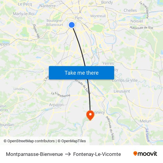 Montparnasse-Bienvenue to Fontenay-Le-Vicomte map