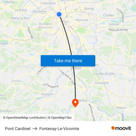 Pont Cardinet to Fontenay-Le-Vicomte map