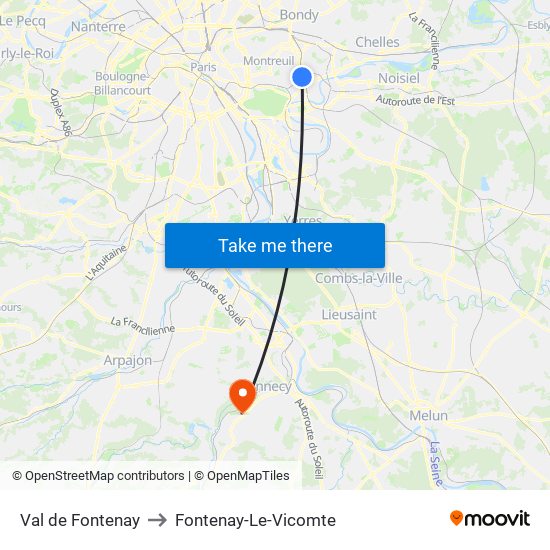 Val de Fontenay to Fontenay-Le-Vicomte map