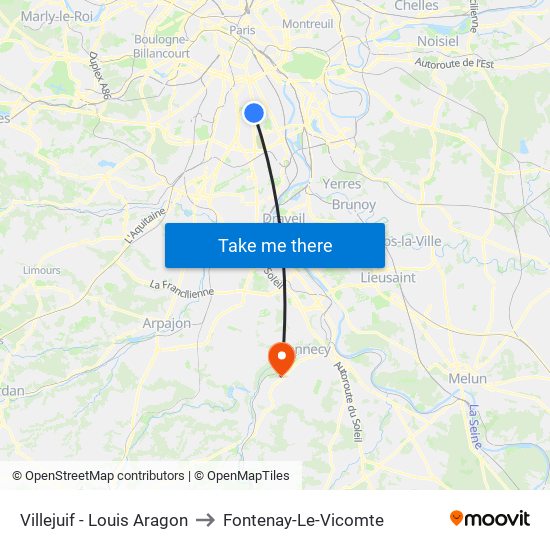 Villejuif - Louis Aragon to Fontenay-Le-Vicomte map