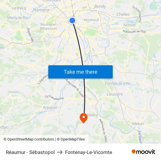 Réaumur - Sébastopol to Fontenay-Le-Vicomte map