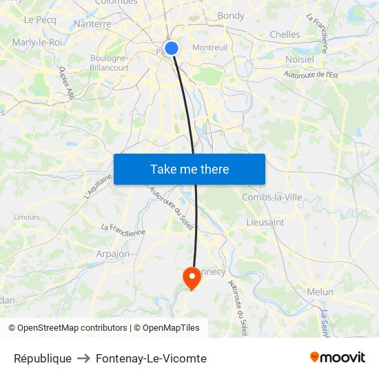 République to Fontenay-Le-Vicomte map