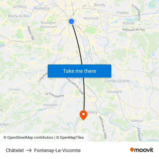 Châtelet to Fontenay-Le-Vicomte map