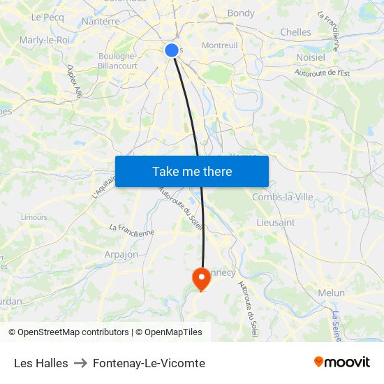 Les Halles to Fontenay-Le-Vicomte map