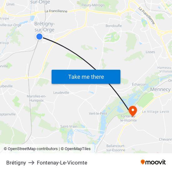 Brétigny to Fontenay-Le-Vicomte map