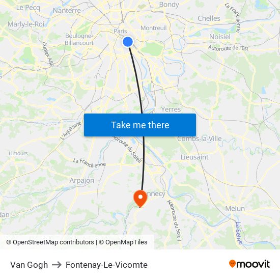 Van Gogh to Fontenay-Le-Vicomte map