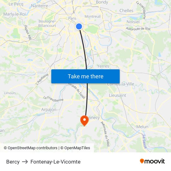 Bercy to Fontenay-Le-Vicomte map