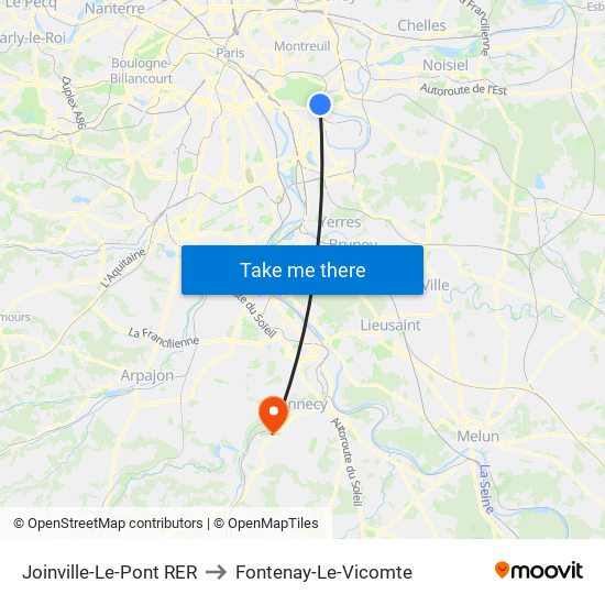 Joinville-Le-Pont RER to Fontenay-Le-Vicomte map