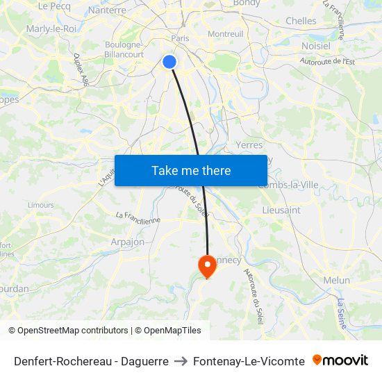 Denfert-Rochereau - Daguerre to Fontenay-Le-Vicomte map