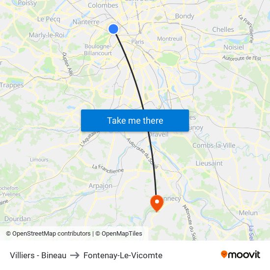 Villiers - Bineau to Fontenay-Le-Vicomte map