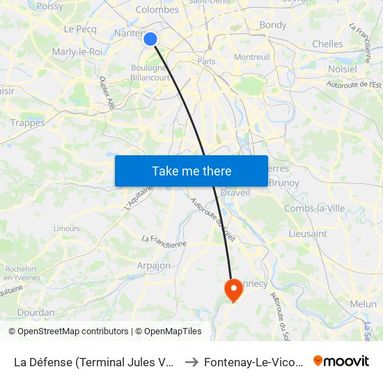 La Défense (Terminal Jules Verne) to Fontenay-Le-Vicomte map