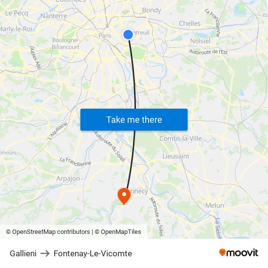 Gallieni to Fontenay-Le-Vicomte map