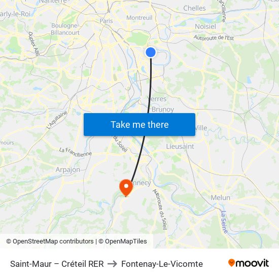 Saint-Maur – Créteil RER to Fontenay-Le-Vicomte map