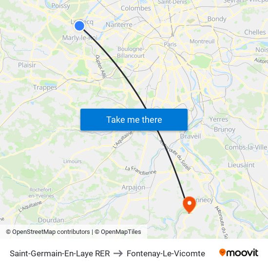 Saint-Germain-En-Laye RER to Fontenay-Le-Vicomte map