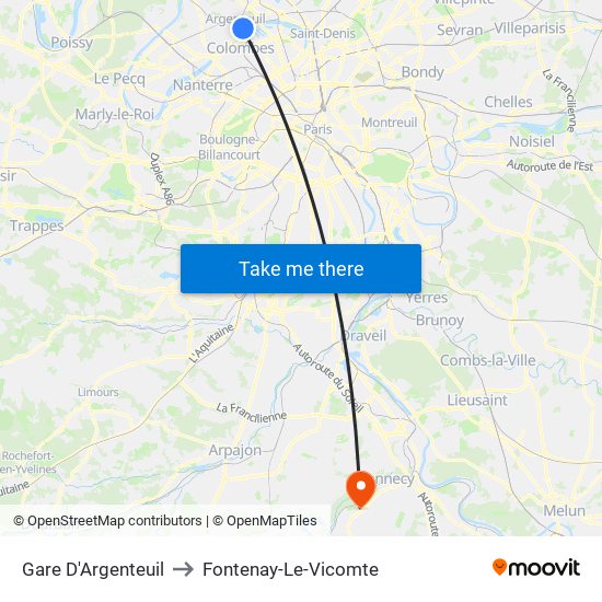 Gare D'Argenteuil to Fontenay-Le-Vicomte map