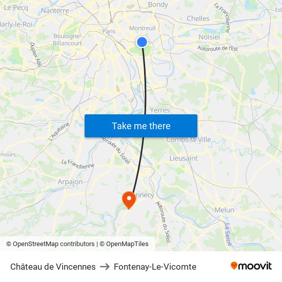 Château de Vincennes to Fontenay-Le-Vicomte map