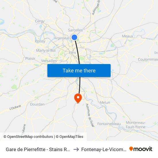 Gare de Pierrefitte - Stains RER to Fontenay-Le-Vicomte map