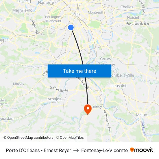Porte D'Orléans - Ernest Reyer to Fontenay-Le-Vicomte map