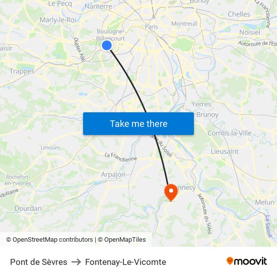 Pont de Sèvres to Fontenay-Le-Vicomte map