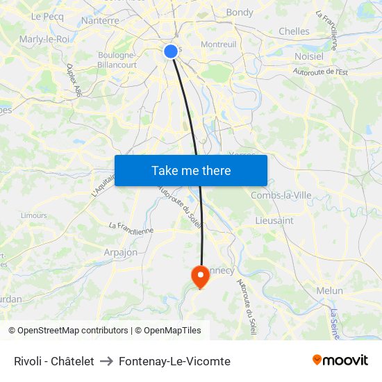 Rivoli - Châtelet to Fontenay-Le-Vicomte map