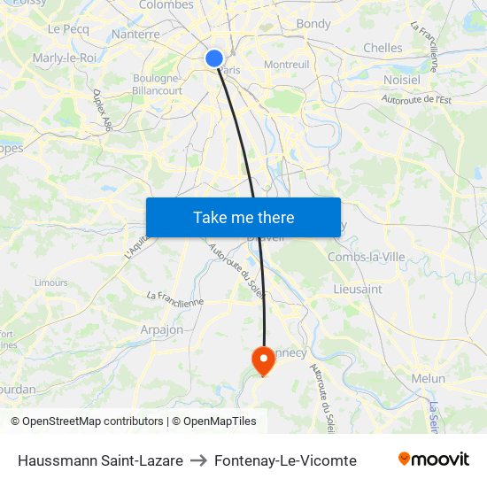 Haussmann Saint-Lazare to Fontenay-Le-Vicomte map