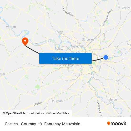 Chelles - Gournay to Fontenay-Mauvoisin map
