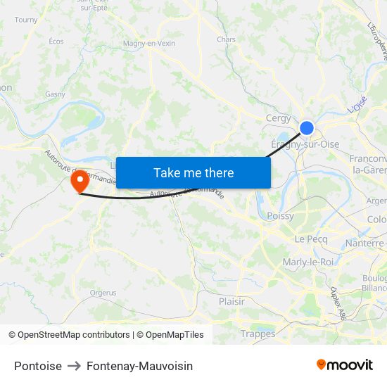 Pontoise to Fontenay-Mauvoisin map