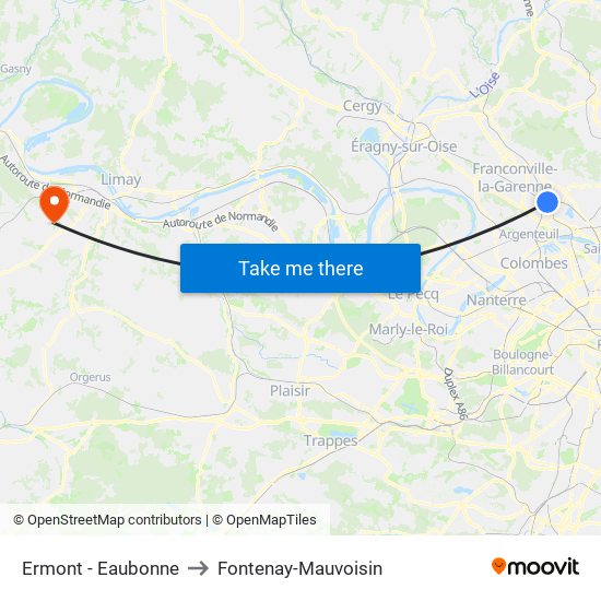 Ermont - Eaubonne to Fontenay-Mauvoisin map