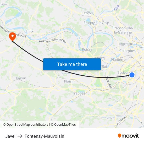 Javel to Fontenay-Mauvoisin map