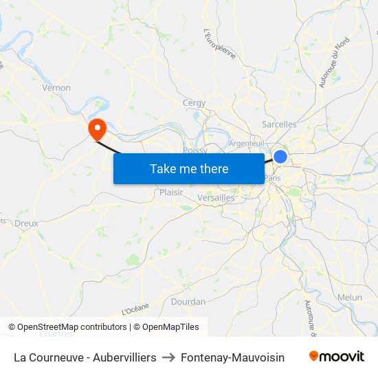 La Courneuve - Aubervilliers to Fontenay-Mauvoisin map