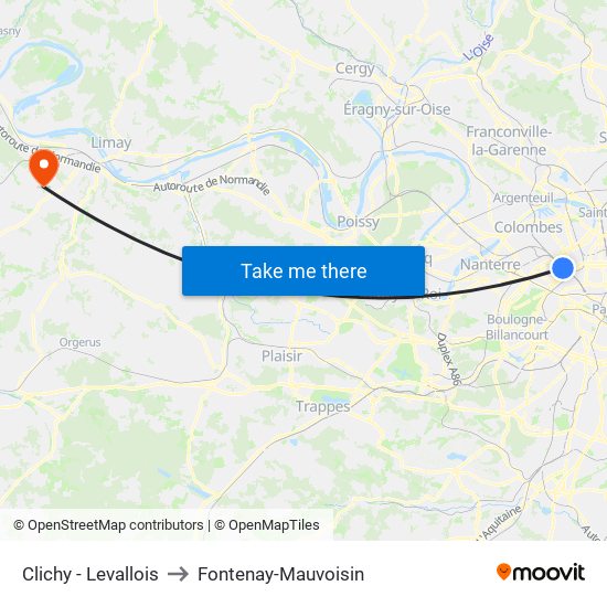 Clichy - Levallois to Fontenay-Mauvoisin map