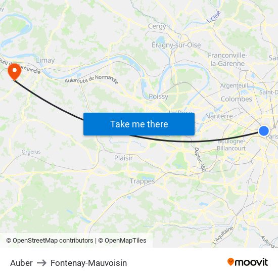 Auber to Fontenay-Mauvoisin map