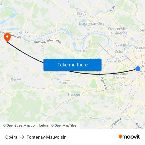 Opéra to Fontenay-Mauvoisin map