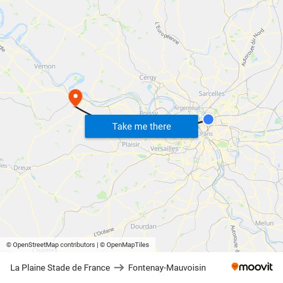 La Plaine Stade de France to Fontenay-Mauvoisin map