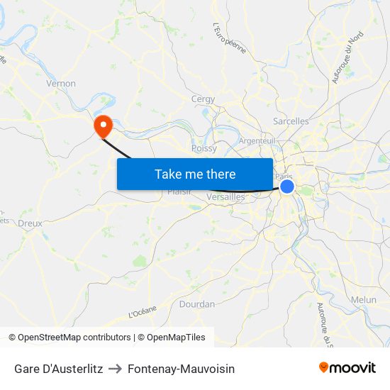 Gare D'Austerlitz to Fontenay-Mauvoisin map