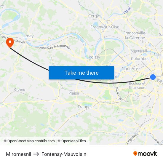 Miromesnil to Fontenay-Mauvoisin map