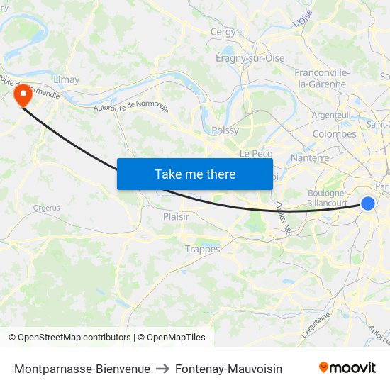 Montparnasse-Bienvenue to Fontenay-Mauvoisin map
