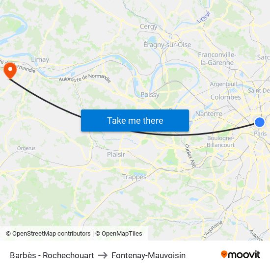 Barbès - Rochechouart to Fontenay-Mauvoisin map